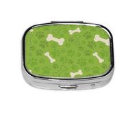Green Dog Paws Bones, pastillero con 2 compartimentos, organizador portátil