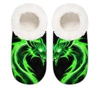 Green Dragon Fire Animal House Pantuflas para mujeres y hombres, zapatos de casa de espuma viscoelástica, cómodos calcetines antideslizantes, multicolor, 10.5/12 UK Wide