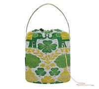 Green Elephant & Clover Art - Bolsa de hilo de ganchillo con agujeros, bolsa de viaje para tejer agujas de tejer suministros