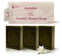 GREEN FADEL Jabón de Alepo Luxury Jazmín, 3 Jabones, Regalo Natural | 3 x ca. 100 g, jabón natural con aceite de oliva y laurel, hecho a mano, para rostro, cuerpo y manos, sin plástico