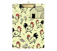 Green Farm - Portapapeles acrílico con dibujos animados de pollo, tamaño A4, agujero estándar para entrenadores, aula médica, dorado, 12 x 9 pulgadas, tabla para escribir