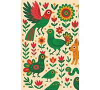 Green Folk Birds: Notebook with charming folk art birds and flower motifs in earthy tones.