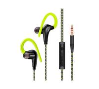 (Green) FONGE Wired Waterproof Earphones Stereo Ear Hook Earbuds Sport Headset with Mic for Running Gym