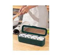 Green Four-in-one Spice Storage Box for Home with Spoon, Flip-up Spice Box Combo Set Spice Jar Inbox