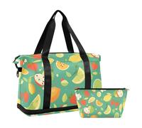 Green Fresh Fruits - Bolsa de lona plegable para gimnasio de verano o fin de semana con bolsa de aseo para entrenamiento, Verde, frutas frescas veraniegas, 1 size