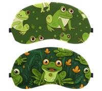 Green Frog on the Grass - Paquete de 2 antifaz para dormir con bloqueo de luz, suave, transpirable, antifaz para dormir