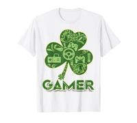 Green Gamer Shamrock Videojuegos Patricks Day Juego de Juegos Camiseta