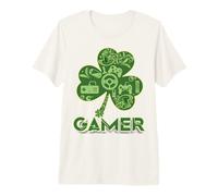 Green Gamer Shamrock Videojuegos Patricks Day Juego de Juegos Camiseta Premium