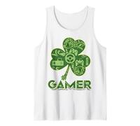 Green Gamer Shamrock Videojuegos Patricks Day Juego de Juegos Camiseta sin Mangas