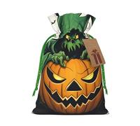 Green Ghost Horror Halloween Pumpkin 1 Print Christmas Drawstring Gift Bags Holiday Present Sack Christmas Decor Reusable Pouches