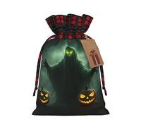 Green Ghost Horror Halloween Pumpkin Bolsas de regalo con temática navideña - Elegantes, únicas, y personalizadas, bolsas de regalo reutilizables con cordón
