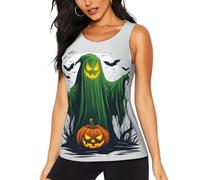 Green Ghost Horror - playera sin mangas cómoda para mujer, diseño de calabaza, diseño de fantasma, ideal para gimnasio, varios tipos de cuerpo, Negro -, XL
