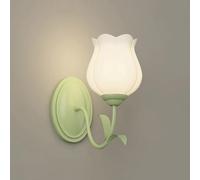 Green Glass Flower Wall Sconce Nordic Modern Bedside Wall Light Vintage Frosted Glass Double Sconce Farmhouse Wall Mounted Lamp for Kids Girl Bedroom Headboard Living Room Porch (Color : Mornin/Tulip/