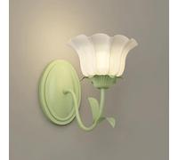 Green Glass Flower Wall Sconce Nordic Modern Bedside Wall Light Vintage Frosted Glass Double Sconce Farmhouse Wall Mounted Lamp for Kids Girl Bedroom Headboard Living Room Porch (Color : Mornin/Flower