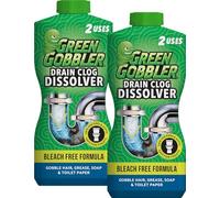 Green Gobbler Limpiador y removedor de obstrucciones de drenaje de cabello líquido, para inodoros, fregaderos, bañeras, séptico, paquete de 2