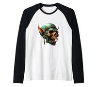 Green Goblin Core Skeleton Face Men Graphic Halloween Skull Camiseta Manga Raglan