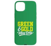 Green & Gold Vibes Only Game Day High School Football Group Carcasa para iPhone 15 Plus