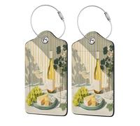 Green Grapes On The Table - Etiqueta de equipaje para maleta, paquete de 2 etiquetas de equipaje de cuero con solapa de privacidad, etiqueta de identificación de nombre y lazo de metal para mujeres y