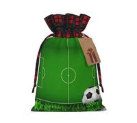 Green Grass Field Soccer Playground The Ball Print Bolsas de regalo de Navidad con cordón, regalos de fiesta de Navidad y recuerdos