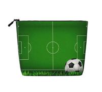Green Grass Field Soccer Playground The Ball Print Neceser para mujer, bolsa de maquillaje de una sola capa, artículos esenciales de viaje, cosméticos con cremallera, Negro -, Talla única