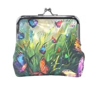 Green Grass is full of colorful butterflies. Monedero de cuero para mujer, bonito monedero de dinero en efectivo para hombres y mujeres, viajes