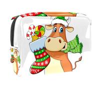 Green Hat Scarf Bull Holds Socket with Candy Cosmetic Bag for Women Travel Toiletries Bags Large PVC Makeup Handy Pouch Organizer with Zipper, multicolor, 18.5x7.5x13cm/7.3x3x5.1in, Neceser