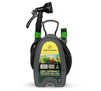 Green Haven - Carrete de manguera de jardín - Manguera compacta ligera de 10 m con pistola de boquilla de pulverización de 7 patrones, mini carrete de manguera de viento fácil para jardines pequeños