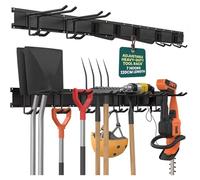 Green Haven Estante de herramientas de jardín resistente de 48 pulgadas, organizador de herramientas de garaje personalizable para montaje en pared con 10 ganchos ajustables, soporta hasta 200 kg,