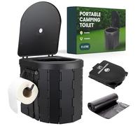 Green Haven Inodoro plegable para camping, inodoro portátil para adultos con cesta lavable de 6 L y soporte para rollo integrado, inodoro de viaje para caravana, festival, exterior, uso de emergencia