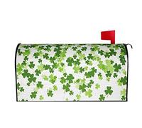 Green Irish St Patrick's Day Clover Shamrock Flying Leaves On White Mailbox Covers Magnético Mailbox Wraps Post Letter Box Cover Standard Oversize 25.5x21 Mailwrap Garden Home Decor