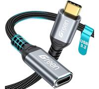 Green Jiss Cable de extensión USB C corto de 0.5 pies, cable extensor tipo C macho a hembra, USB 3.2 Gen 2 20 Gbps, carga rápida PD de 240 W, video 4K a 60Hz para laptop, monitor, teléfono, tableta