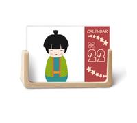 Green Kimono Doll Art Japan 2022 Calendario de escritorio Planificador de 12 meses