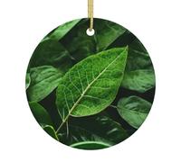 Green Leaf Nature - Adornos navideños de cerámica impresos redondos, adecuados para árboles de Navidad, fiestas de vacaciones y decoración del hogar