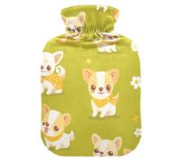 Green Little Flowers - Botella de agua para agua caliente con cubierta suave, bolsa de agua de 2 L para terapias frías y calientes