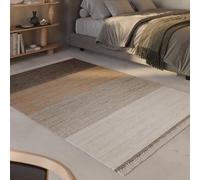 green looop Elegante alfombra de yute de pelo corto - Patrón de rayas tejida a mano para salón, dormitorio y más - Vito (200 x 290 cm, beige arena)