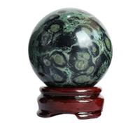 Green Malachite Crystal Ball with Wooden Base Elegant Desktop Ornament Polished Gemstone Sphere for Home Living Office Decorations,75~80mm