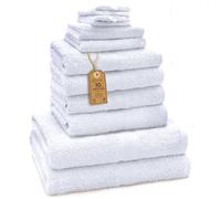 Green Mark Juego de 10 Toallas 100% algodón - 4 de Mano 50×100, 2 de Ducha 70×140, 2 de Invitados 30×50 y 2 Manoplas de baño - Blanco