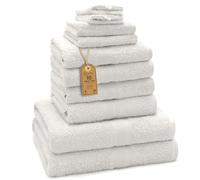 Green Mark Juego de 10 Toallas 100% algodón - 4 de Mano 50×100, 2 de Ducha 70×140, 2 de Invitados 30×50 y 2 Manoplas de baño - Natural/Crema