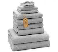 Green Mark Textilien Juego de 10 Toallas de Rizo, 100% Algodón, Gris Plata