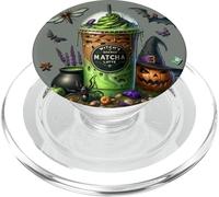 Green Matcha Latte Cup For Fall & Halloween Mom Witch Coffee PopSockets PopGrip para MagSafe