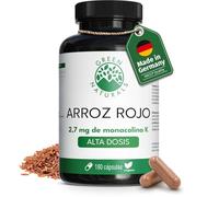 Green Naturals® Arroz Rojo - Alta Dosis: 2,7 mg de Monacolina K por cápsula - Red Rice Yeast - Suministro para 6 meses (180 cápsulas veganas)