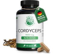 Green Naturals® Cordyceps Sinensis Cápsulas - 1.400 mg de extracto por dosis (10:1 = 14.000 mg) - 40% de polisacáridos (560 mg) - vegano y sin aditivos - 180 cápsulas para 3 meses