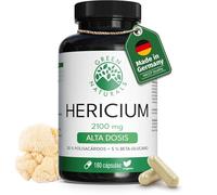 Green Naturals® Lion's Mane - 2100 mg de extracto de Hericium Erinaceus/día - 30% polisacáridos + 5% beta-glucano - Melena de León, vegano y sin aditivos - Fabricado en Alemania - 180 cápsulas