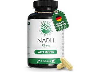 Green Naturals® NADH 75 mg - 150 cápsulas de alta dosis (5 meses) - Vegano & sin aditivos - Fabricado en Alemania & testado en laboratorio