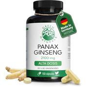 Green Naturals Panax Ginseng 2.100 mg - 20% ginsenósidos - 180 cápsulas | Extracto de raíz C.A. Meyer · Estandarizado · Vegano · Para 2 meses