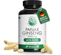 Green Naturals® Panax Ginseng - 2100 mg por dosis diaria - 20% Ginsenósidos - 180 cápsulas para 2 meses - Extracto de raíz Panax Ginseng C.A. Meyer - Fabricado en Alemania