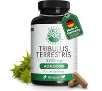 Green Naturals® Tribulus Terrestris - Alta dosis 2.250 mg con 90% de saponinas - Vegano & analizado en laboratorio - 180 cápsulas (2 meses)