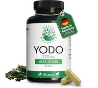 Green Naturals® Yodo de Kelp alta dosis - 365 cápsulas para 1 año - 200 µg de yodo natural por cápsula (133% VRN) - Alga parda Ascophyllum nodosum - 100% vegano, sin aditivos innecesarios