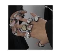 (Green, pack-1) Vintage Punk Quartz Ring Watch Elastic Stretchy Finger Watches for Women Men Lover Couple Pair Gift