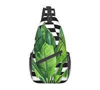 Green Palm Leaf Mountain Boat Lake Sling Bag, Mochila de Hombro Paquete de Pecho Causal Crossbody Daypack para Mujeres Hombres Senderismo Viajes